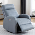 Power Swivel Rocker Recliner, Faux Leather Rocking Recliner Chair with USB Port, Swivel Glider Reclining Chair Nursery Recliners for Living Room, Blue