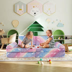 Costzon 8 Pcs Modular Kids Play Couch, Glow in the Dark Toddler Sectional Sofa with Handles, Convertible Sofa Foam Couch for Building Fort, Playroom & Kids Room Furniture (8-pcs,Multicolor)