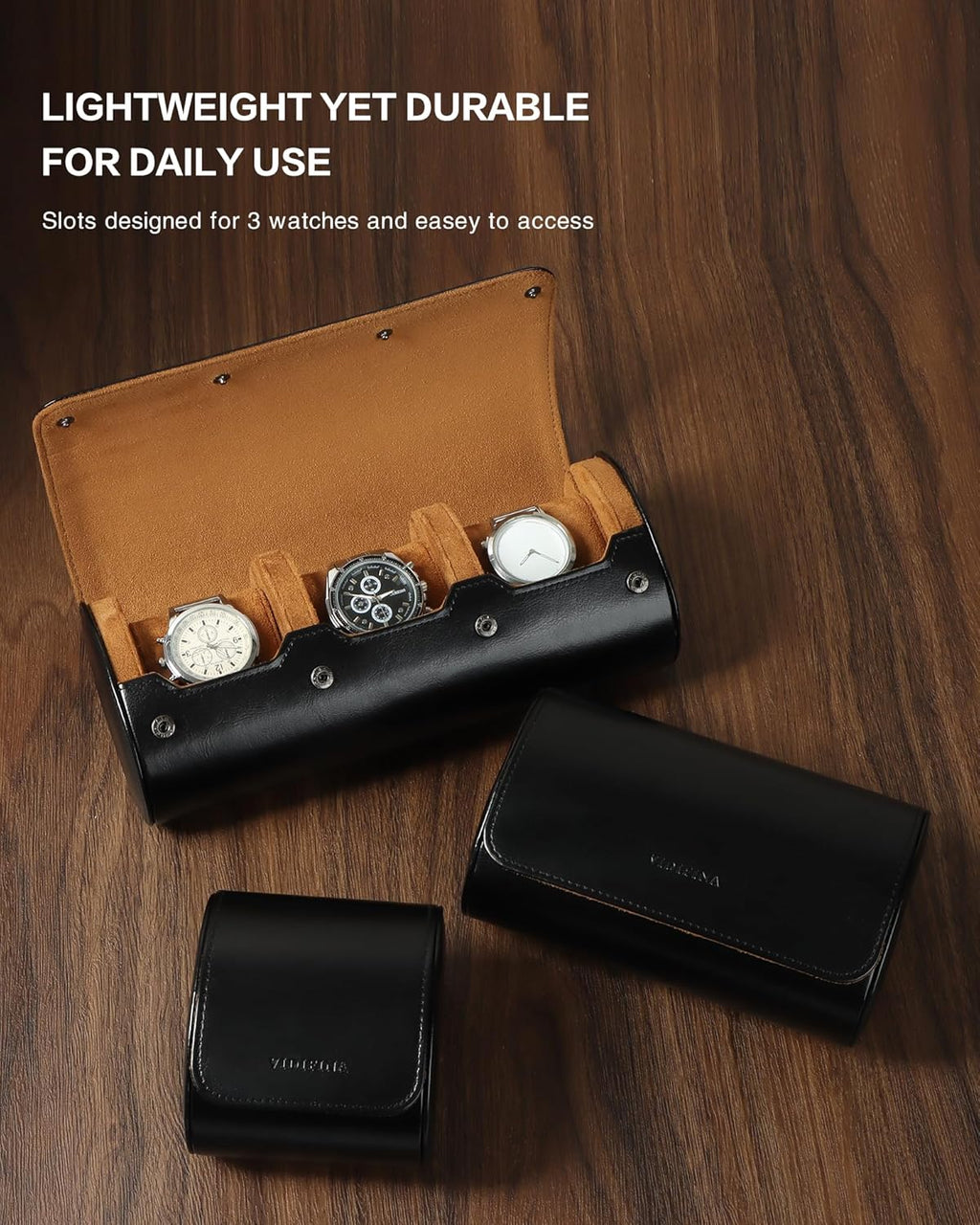 Premium Watch Travel Case, Odor-Free PU Leather Watch Roll for 1/2/3 Watches Protective Storage with Gift Box, Ideal for Men's Gifts & Business Travel, Coffee