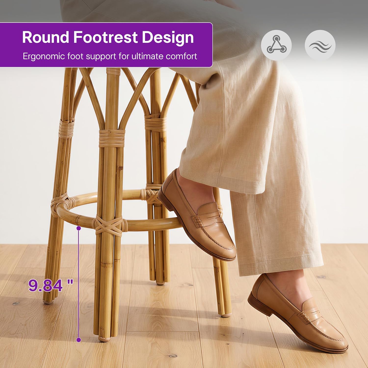 PURPLE LEAF Patio Round Counter Height Stool Set of 2 Outdoor Backless Barstools Aluminum Frame in Bamboo Finish with Amber & White Woven Rattan for Indoor Kitchen Dining Bistros Cafe Restaurant