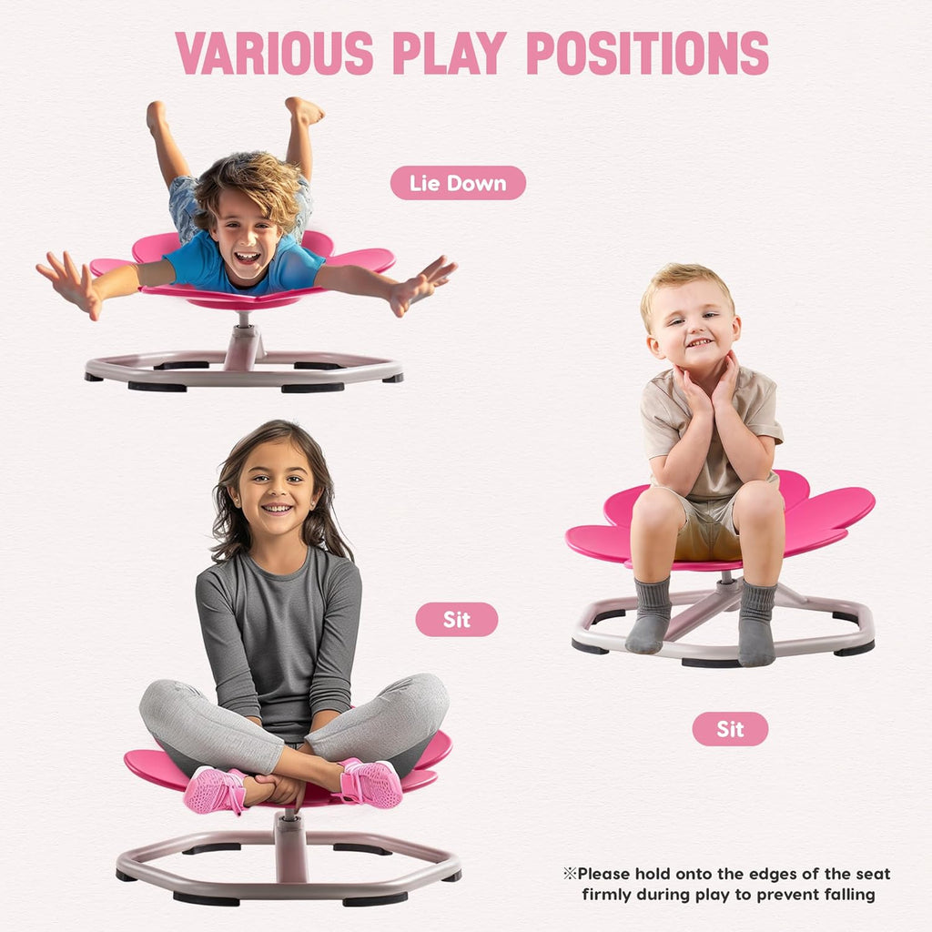 ROBUD Kids Sensory Swivel Chair, Kids Swivel Chair with Non-Slip Design, Training Body Coordination, Flower Shape Wobble Chair, No Assembly, Pink