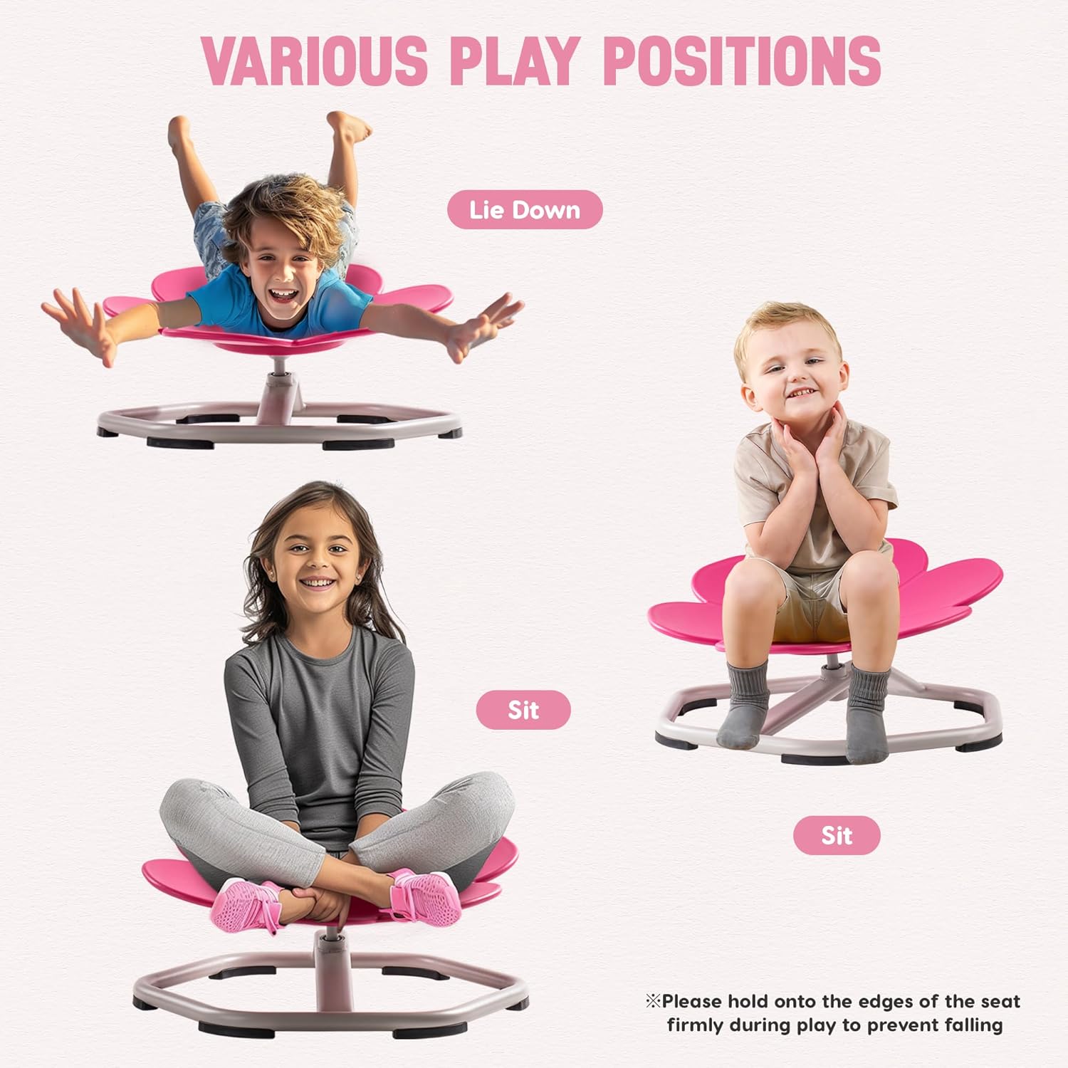ROBUD Kids Sensory Swivel Chair, Kids Swivel Chair with Non-Slip Design, Training Body Coordination, Flower Shape Wobble Chair, No Assembly, Pink