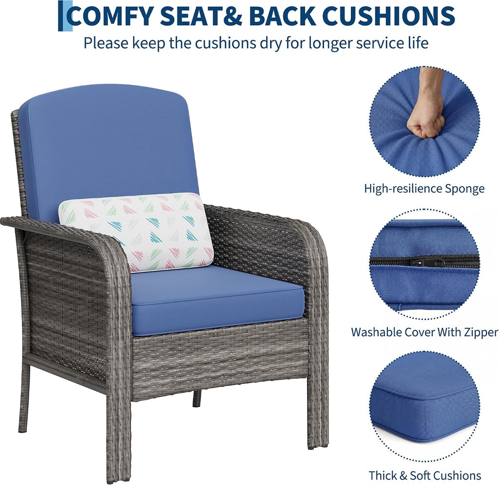 Garvee 2 Pieces Patio Furniture Set, Outdoor Wicker Chairs of 2,All Weather High Back Rattan Chairs 2-Seater with Comfy Cushions for Porch Deck,Gray & Blue