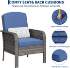 Garvee 2 Pieces Patio Furniture Set, Outdoor Wicker Chairs of 2,All Weather High Back Rattan Chairs 2-Seater with Comfy Cushions for Porch Deck,Gray & Blue