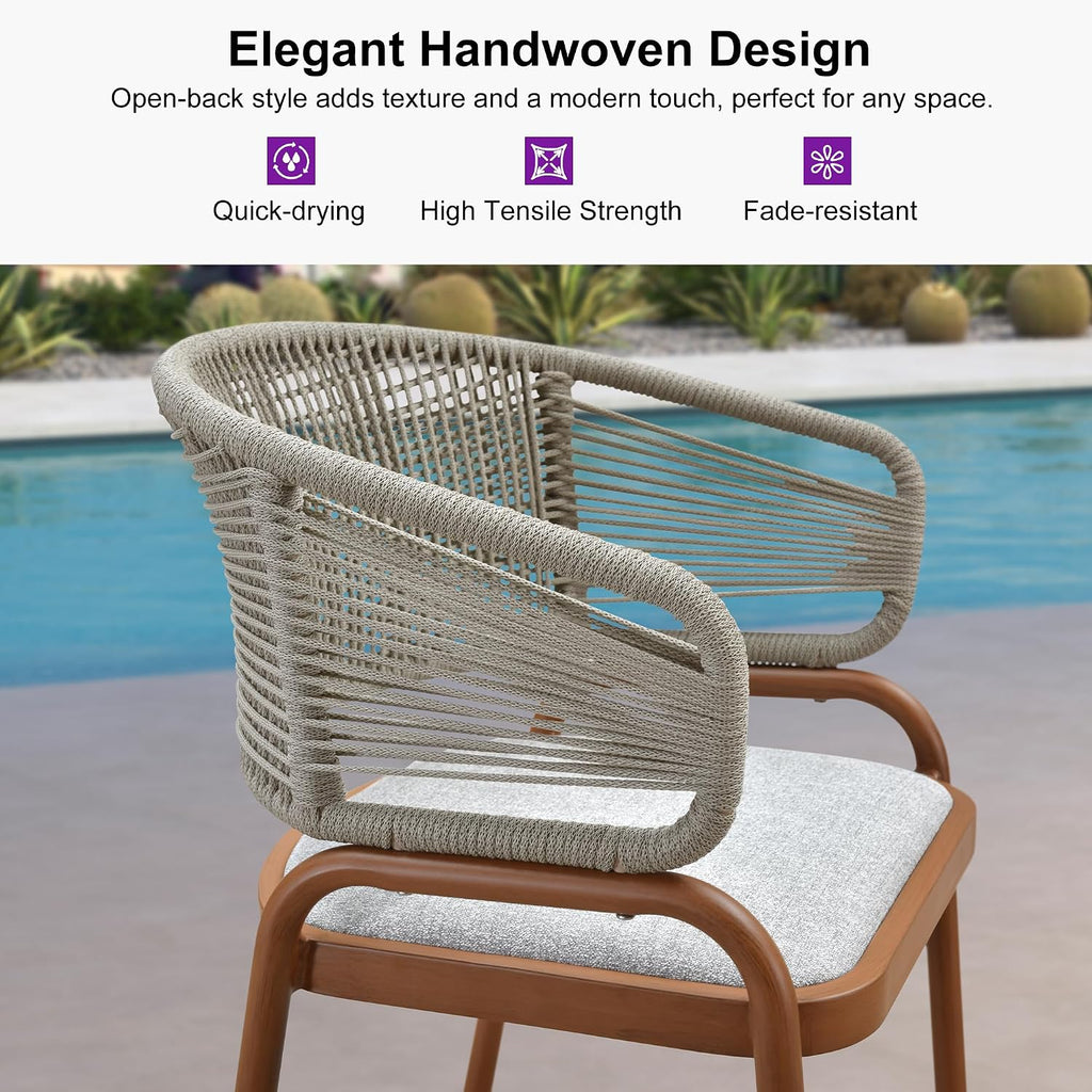 PURPLE LEAF Outdoor 30 Inch Rattan Bar Height Stools Set of 2 Modern Patio Metal Wicker Barstools Aluminum Woven Bar Chairs with Wraparound Armrest Back for Kitchen Garden Indoor Teak