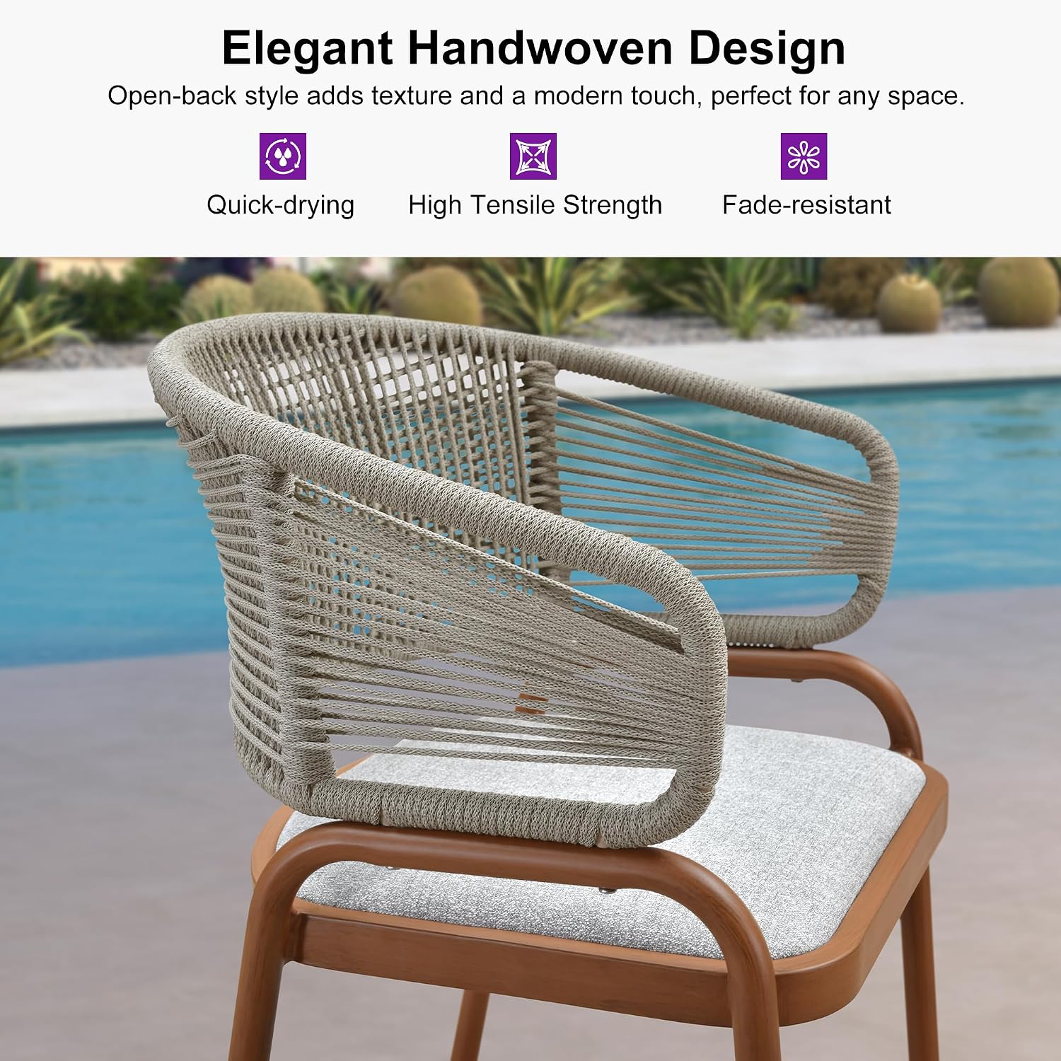 PURPLE LEAF Outdoor 30 Inch Rattan Bar Height Stools Set of 2 Modern Patio Metal Wicker Barstools Aluminum Woven Bar Chairs with Wraparound Armrest Back for Kitchen Garden Indoor Teak