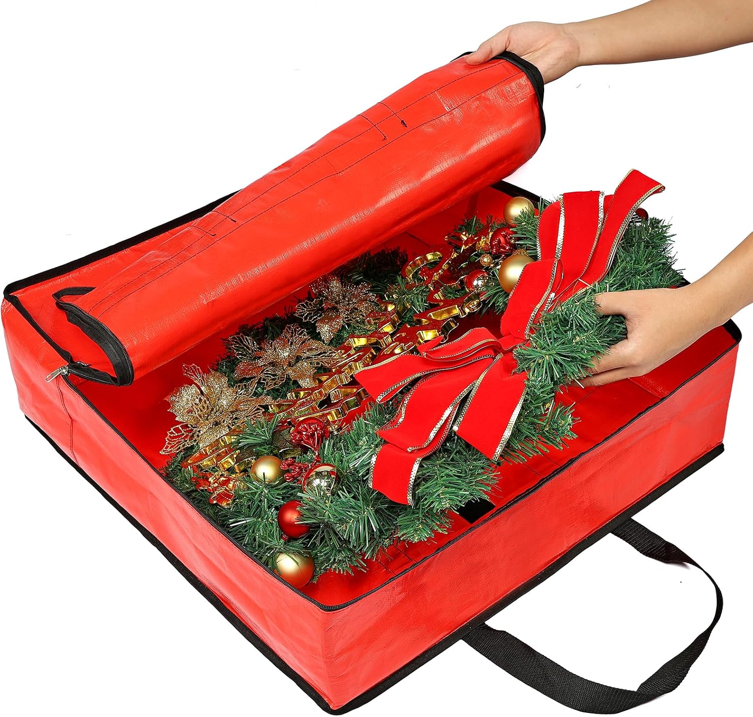 HOMEST Christmas Wreath Storage Container, Wreath Bag, Durable Material, Zipper, Extra Securing Straps, Reinforced Handles, Dust, Pest Protection, 24" Premium Wreath Storage Organizer Box