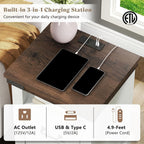 AMERLIFE Farmhouse End Table Set of 2, 18" Wood Nightstands with Charging Station and 2 Drawers, Heavy Duty Bedside Tables for Bedroom or Living Room, Antique White