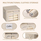 FHSQX 6 Pack Foldable Storage Bins for Clothes Clothes Storage Bins with Metal Frame Stackable Storage Box with Lid (Beige, 16.5x12.2x12.2 inch (40L))