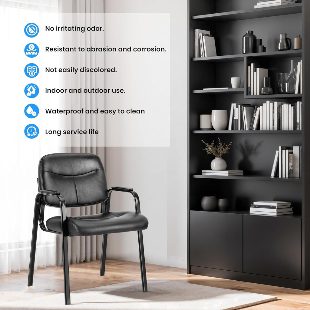 Simple Deluxe Guest Chairs with Padded Armrests, Wheel-Less Multipurpose Seating for Waiting Room, Reception, Conference, Lobby & Home Desk