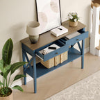 ChooChoo Console Table with Drawers, Narrow Wood Accent Sofa Table Entryway Table with Storage Shelf for Entryway, Front Hall, Hallway, Living Room, Blue
