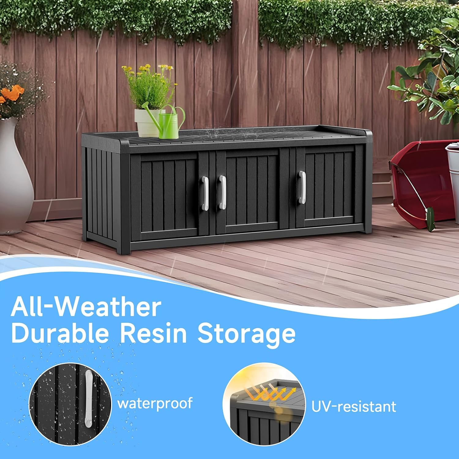 3 Doors Shoe Bench, Waterproof & UV-Resistant, Resin Shoe Cabinet Indoor & Outdoor Use, Entryway Bench with Adjustable Shelves & Hidden Storage Space for Bedroom, Hallway, Black
