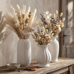 3 Pcs Vase Modern Fluted Ribbed Textured Boho Decorative Vase for Flowers Living Room Home Cabinet Table Centerpieces Wedding Kitchen Office(Milk White Vertical)