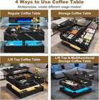 35.4" Large Square Coffee Table with Lifting top,Charging Station,Modern 2-Tier Square Center Table w/Hidden Compartment Storage,Tea Table with Wood Grain for Living Room, Office,Black Marble