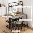Jocoevol 46'' Kitchen Island with Storage, Bakers Rack with Storage & 3-Tier Shelves, Microwave Stand Coffee Bar Table with Hooks, Industrial Kitchen Island Table for Dining Living Room, Grey
