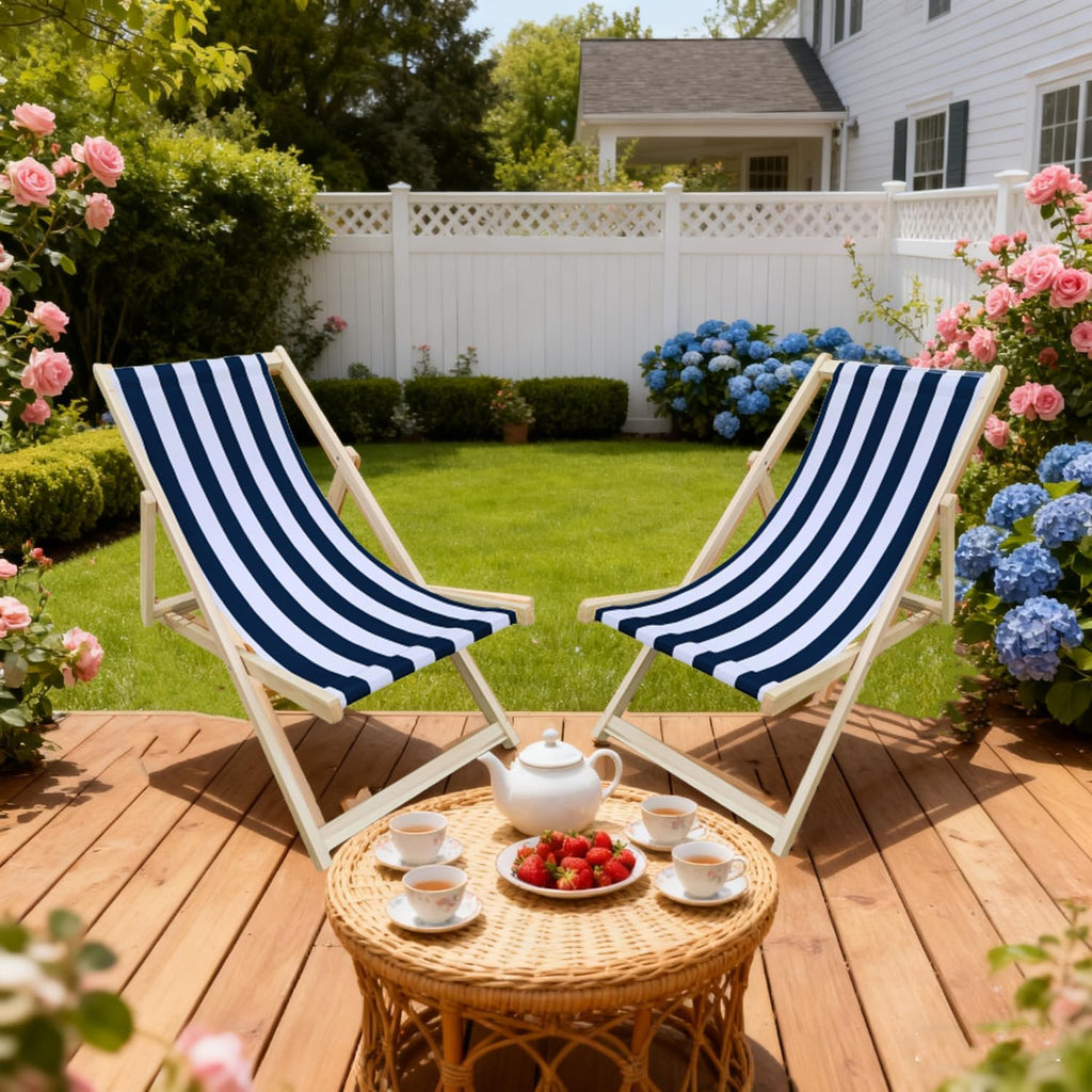 Geelife Populus Wood Sling Chair - Solid Wood Dark Blue - 2Pcs Adds Fresh Look to Outdoor Spaces - Cozy Outdoor Living