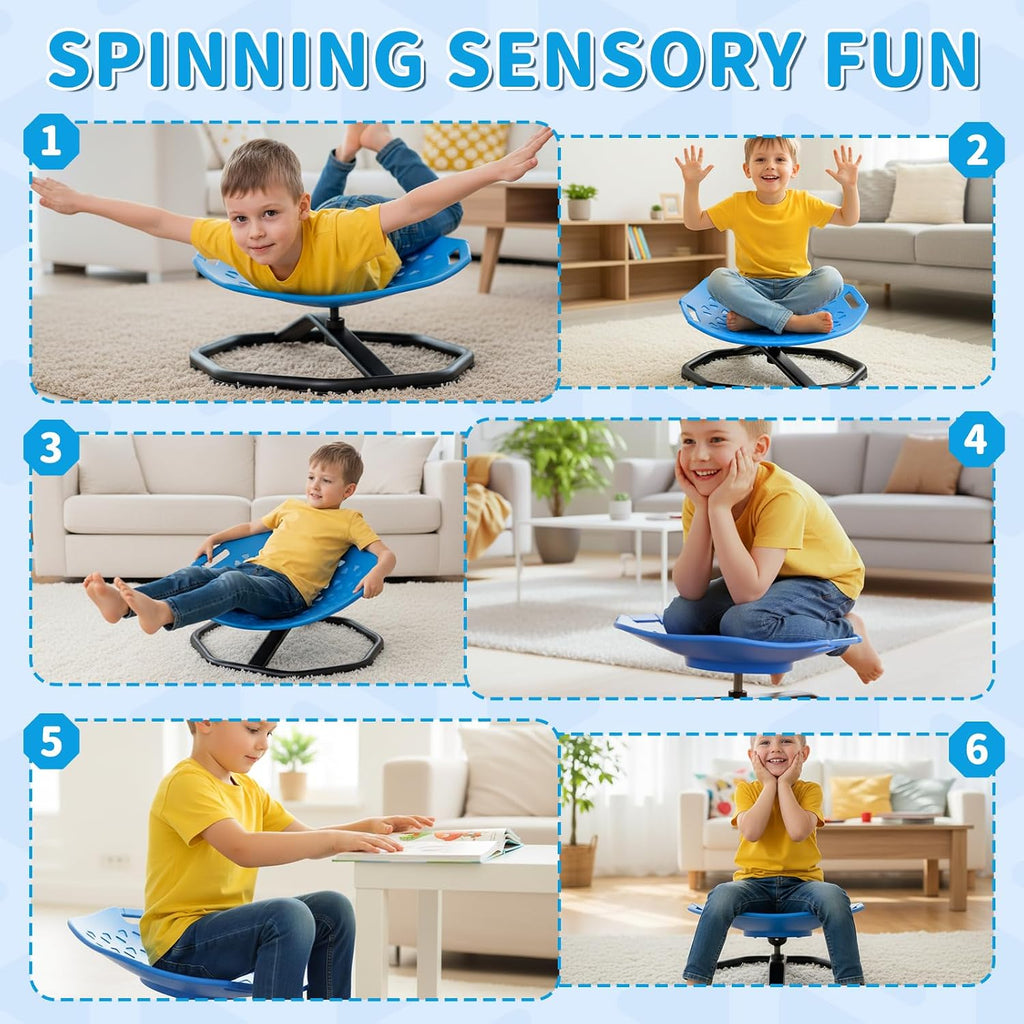 Pandapop Spinning Chair for Autistic Kids, Sensory Toy for Kids Ages 3-8 | Upgrade Handle, 360° Silent, Sit and Spin, Diamond-Shaped Reflective Panel, 220 lbs Weight Limit, Widened Metal Base