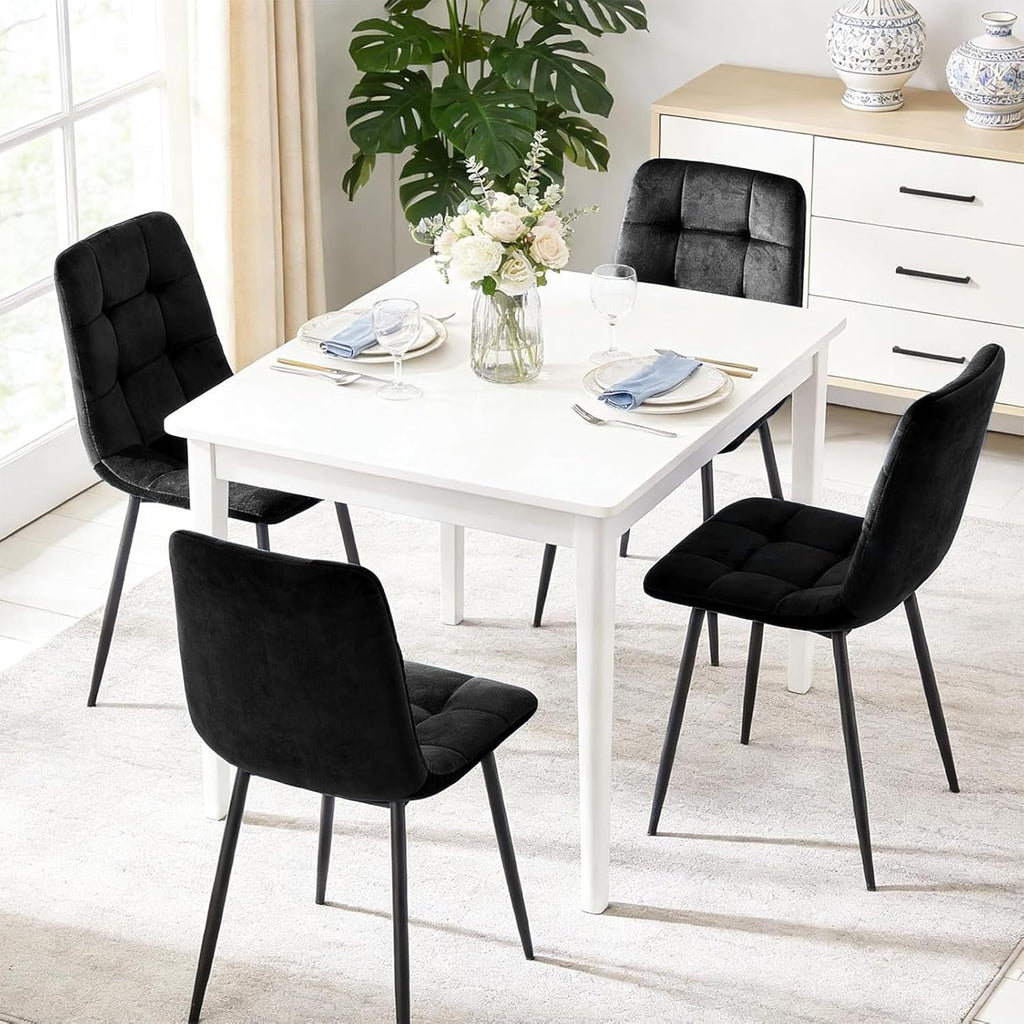Velvet Dining Chairs Set of 4, Modern Fabric Upholstered Dining Room Kitchen Chair 4pcs Velvet Kitchen Chairs, Mid Century Dinning Dinner Chairs for Living Room,Bedroom (Black, Non-Swivel Chair)