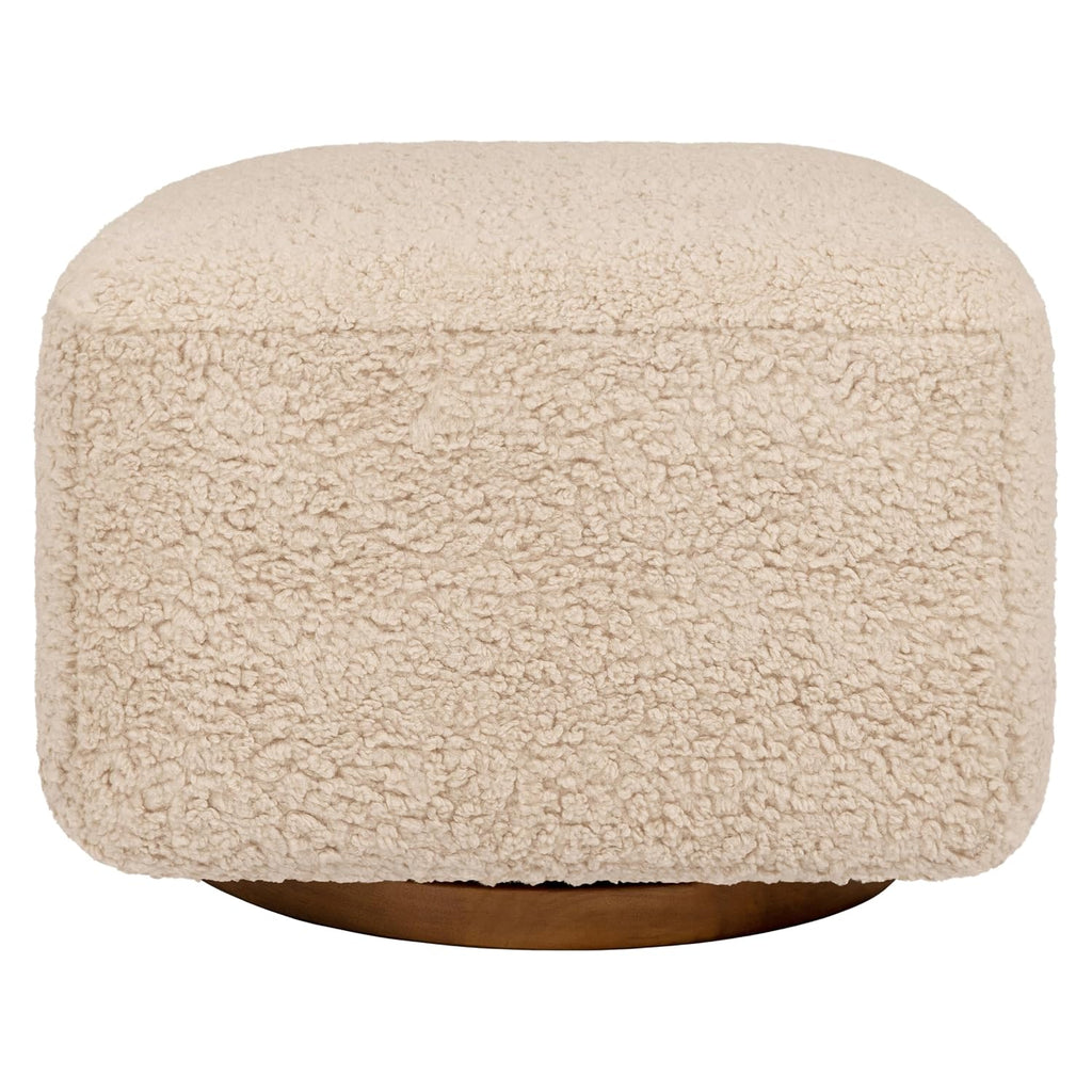 Babyletto Kiwi Gliding Ottoman in Chai Shearling with Dark Wood Base, Greenguard Gold and CertiPUR-US Certified
