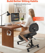 VEVOR Ergonomic Kneeling Chair with Backrest & Wheels, Mobile X-Shaped Posture Knee Chair with Adjustable Height & Thick Foam Cushions, Relief for Neck or Back Pain for Home, Office, Meditation, Black