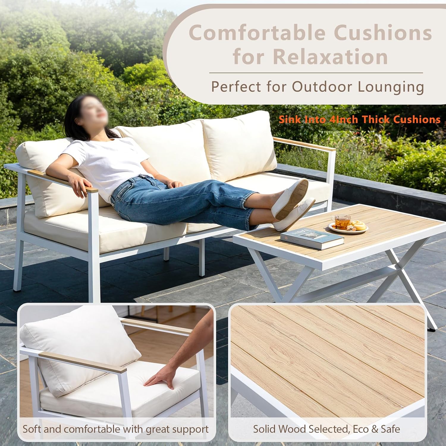All-Aluminum Double Seater Sofa Waterproof Anti-Rust Outdoor Patio Loveseat for Garden Backyard White