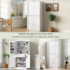 72" Tall Arched Kitchen Pantry Cabinet with 3 Adjustable Shelves, Modern Storage Cabinet with Hidden Drawer and 8 Door Shelves for Kitchen, Dining and Bathroom (White)