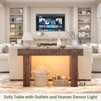 Unikito 47" Entryway Table with Socket and Sensor Light, Narrow Console Table with Storage Behind Couch, Farmhouse Entry Way Tables with Open Storage for Entrance/Hallway/Living Room, Rustic Oak