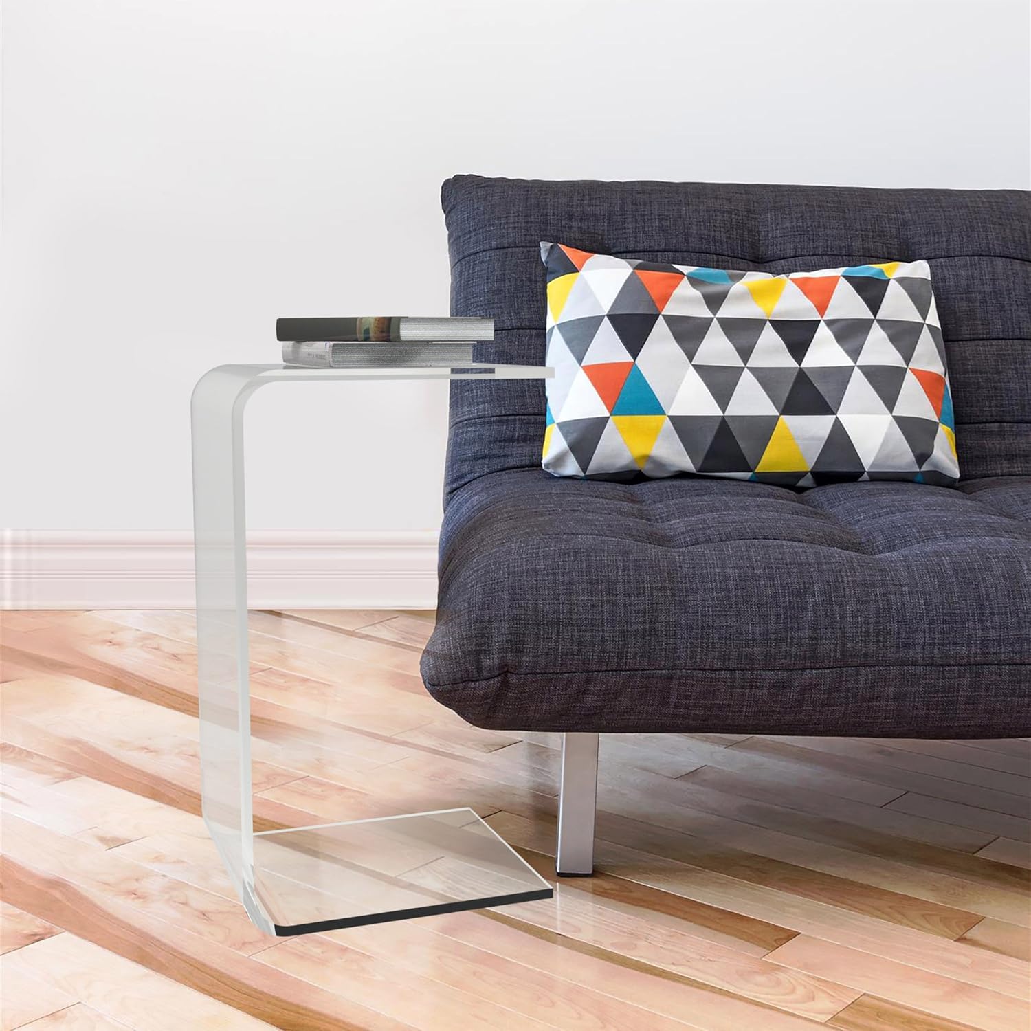Acrylic Side Table - C Shaped End Table - Multipurpose Modern Furniture for Living Rooms and Offices by Lavish Home (Clear)