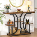 ikkle 42.5" Console Table, Industrial 4-Tier Sofa Table Entryway Table with Curved Base, Narrow Wood Accent Tables with Storage Shelves for Living Room, Hallway, Foyer, Rustic Brown