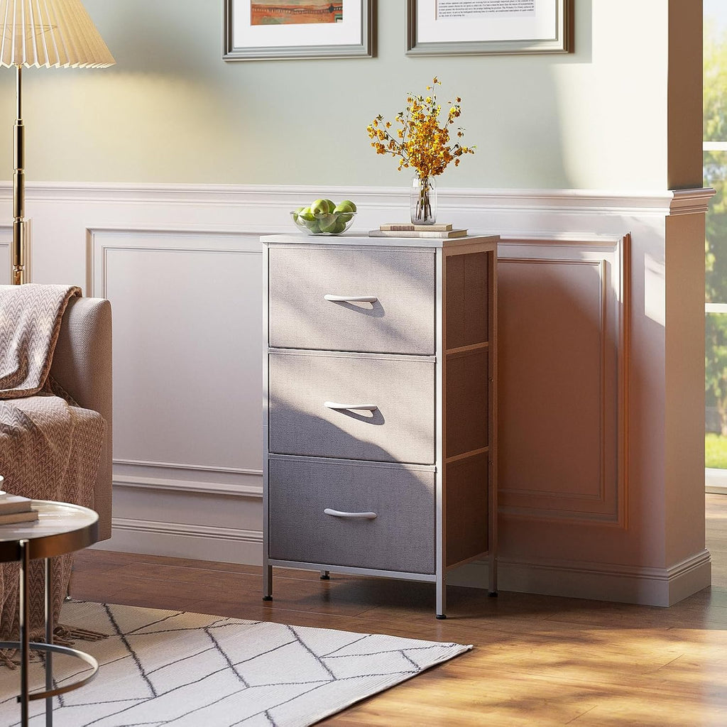 AODK Small Dresser for Bedroom Nightstand with 3 Storage Drawers,Light Grey | Chest of Drawers End Table for Living Room, Closet Dresser with 3 Storage Drawers Organizer Clothes
