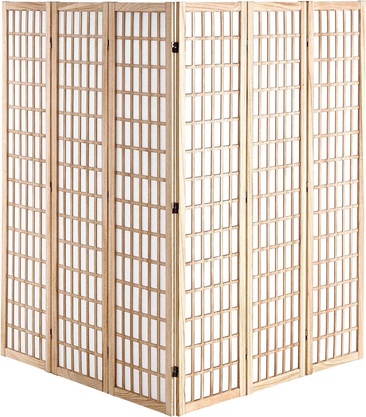 VEVOR Room Divider, 6 Panel Japanese Room Divider, Wood Folding Privacy Screen Indoor, Partition Dividers Portable Decoration Screens, for Room Separation Home Office Restaurant & Bedroom(Natural)