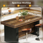 Tribesigns 55-Inch Kitchen Island with Storage, Farmhouse Center Island Table for Kitchen, Dining Room, Living Room, Brown & Black