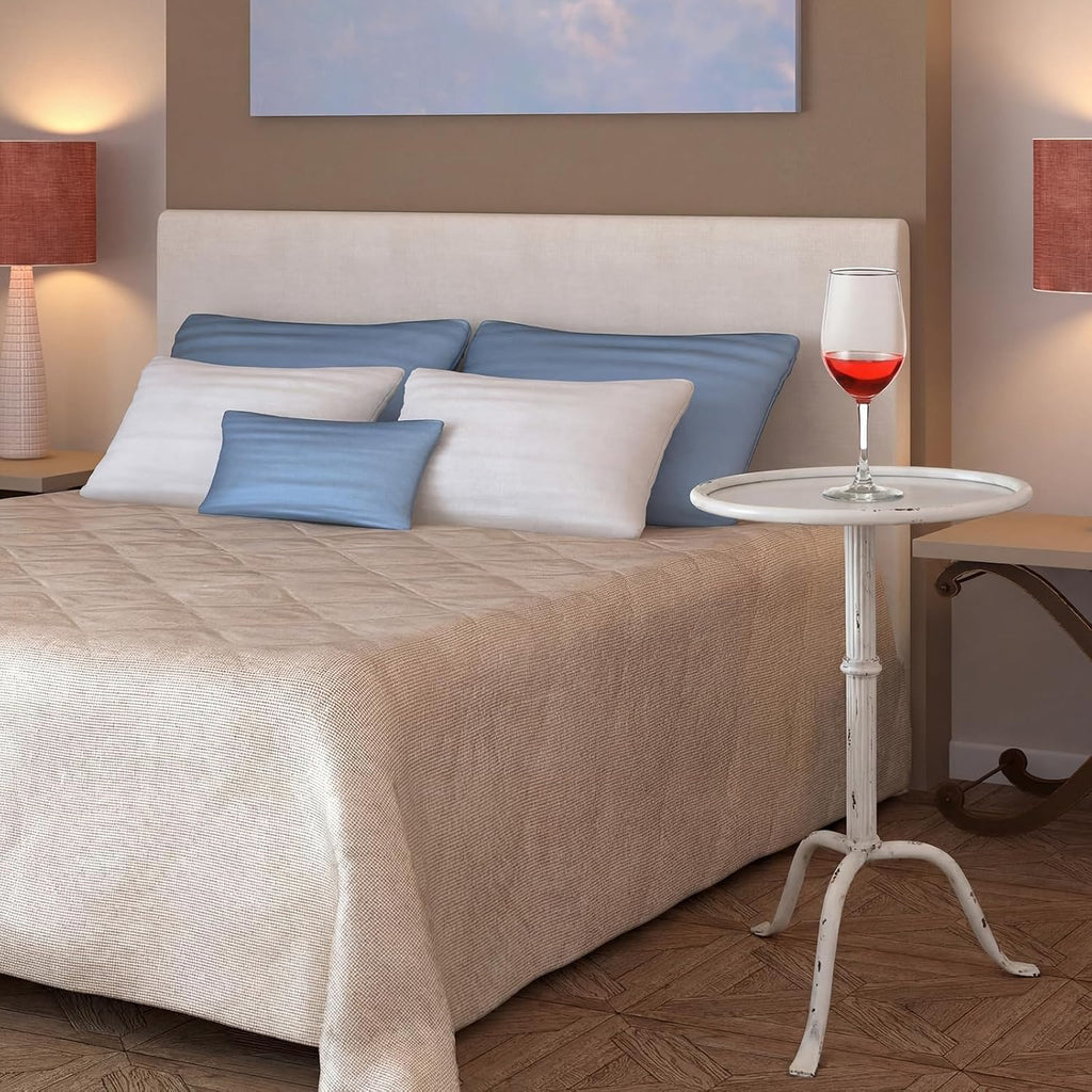 RattanView 1 Pcs Metal Martini Table White Small Round Drink Table12.5 x 12.5 x 27.75 Inches Pedestal Iron Tables for Small Living Room Bedroom Spaces