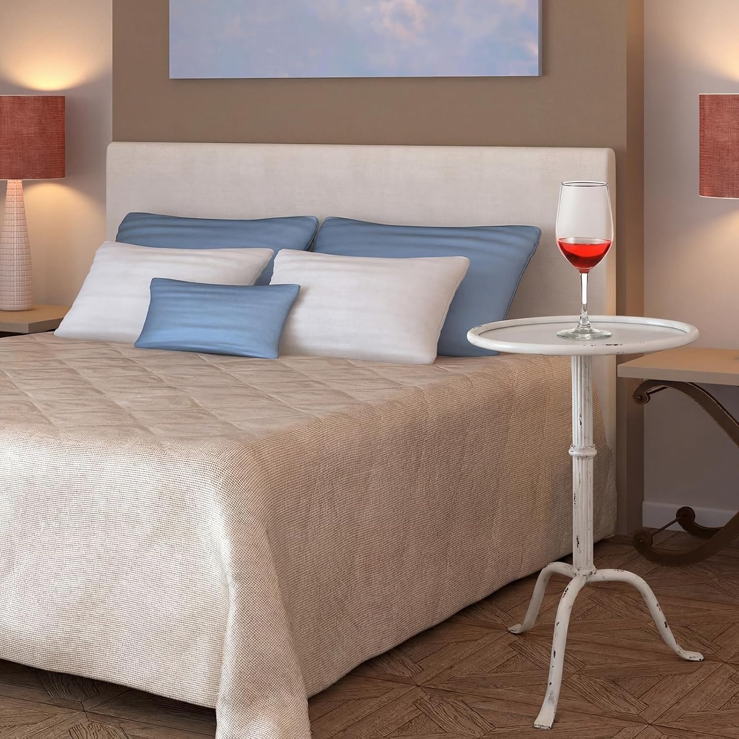 RattanView 1 Pcs Metal Martini Table White Small Round Drink Table12.5 x 12.5 x 27.75 Inches Pedestal Iron Tables for Small Living Room Bedroom Spaces