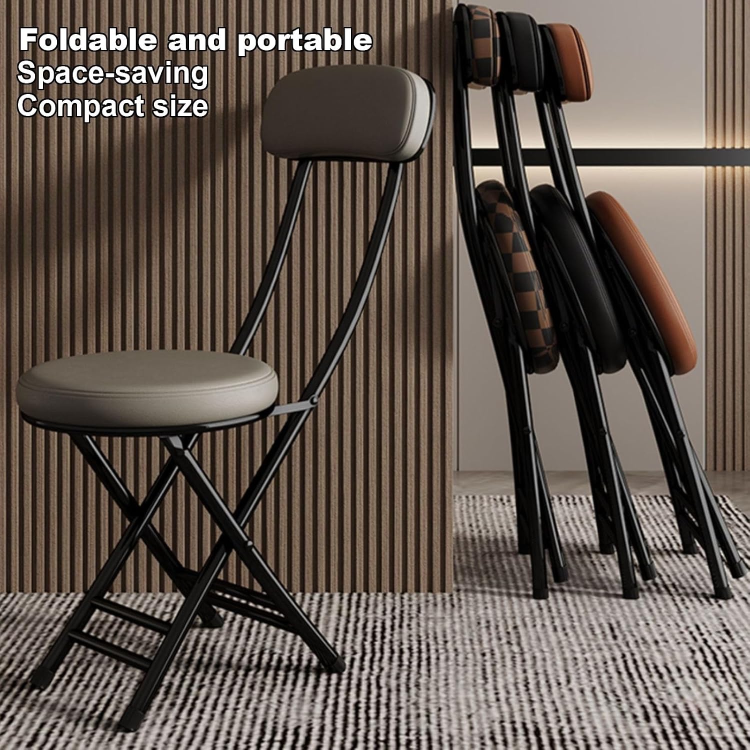 JSWHYBD Cushioned Padded Folding Stools Portable Folding Chair for Home Use with a Comfortable Reclining Backrest Small Footprint Suitable Homes Hotels Conference Rooms(Grey+White)