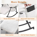 VECELO High Back Nursery Rocking Chair with Foot Rest, Teddy Upholstered Reclining Glider Rocker, Comfy Armchair Padded Seat Removable Side Pockets for Living Room, Bedroom, Balcony, White