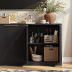 Evermagin 67" Fluted Black Buffet Cabinet Sideboard with Storage, Large Credenza with 6 Doors, Wood Mid Century Modern Sideboard for Kitchen and Living Room (67"*31.5"*15.7")