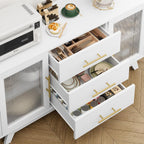GarveeHome 56 Inch Buffet Cabinet Sideboard with Fluted Glass Doors and Gold Handles, Modern Sideboard Storage Cabinet with Adjustable Shelves, Coffee Bar Table for Kitchen Dining Room Living Room