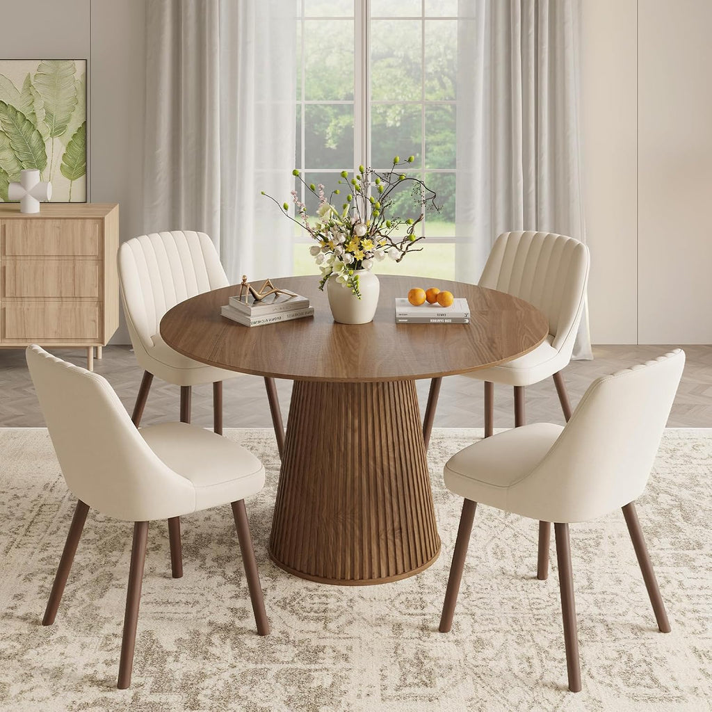 MALOL Upholstered Dining Chairs Set of 4, Modern Fabric Kitchen Chairs with Back, Wood Legs for Kitchen Dining Room Restaurant, Beige