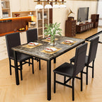 Lamerge Dining Table Set for 4, Faux Marble Table and 4 PU Leather Chairs, Kitchen Table and Chairs for 4, Modern Dining Room Table Sets for Small Spaces, Living Room, Breakfast Nook, (Coffee Color)