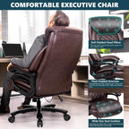 Big and Tall 500lbs Office Chair,Heavy Duty Large PU Leather Executive Desk Chair with Wide Seat, Adjustbale Ergonomic Lumbar Support High Back Rocking Computer Chair for Heavy People (Brown)