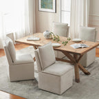 VKNOW Upholstered Dining Chairs, Modern Rolling Chairs with Storage and Wheels, Linen Armless Chair with Cushion and Backrest, Dining Room Chairs for Living Room Kitchen Bedroom, Beige