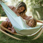 GiggleNest by BulGreco - Kids Foldable Hammock Swing for Toddler Fun, Nap, Play, Sleep. Wooden with Unique 2 Way Swinging Motion, Children 1.5+ to 6 years, up to 45" and 70lb. Rocker 100% Cotton Cloth