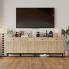 Mericonia Farmhouse Buffet Sideboard Cabinet with Storage, Fluted Coffee Bar with Doors and Adjustable Shelves, Modern Wood Console Cabinet with Drawers (4 Door, Natural 2 Drawer)