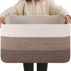 OIAHOMY Large Blanket Basket For Living Room, Rectangle Woven Baskets for Storage, Nursery Toy Storage With Handle-22”x17”x12”-Gradient Dark Brown