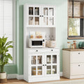 Garvee 72 Inch Kitchen Pantry Cabinet with Glass Doors, Drawer and Adjustable Shelves, Farmhouse Tall Storage Cabinet with Open Countertop, Coffee Bar Cabinet for Coffee Corner, White
