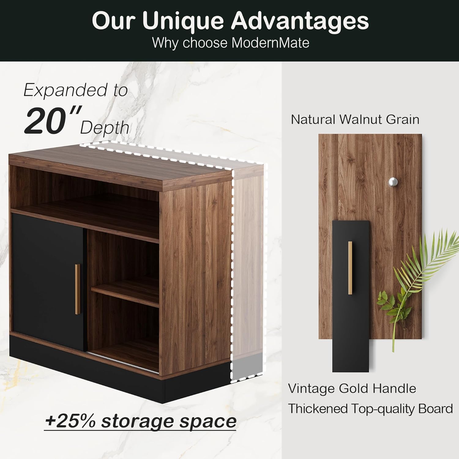 ModernMate Modern Wood Accent Storage Cabinet with Sliding Door, Adjustable Open Shelves, Floor Standing Storage Cabinet for Home Office,Tool, Arts, Craft,Supply,31”W×20”D×29”H, Black Walnut