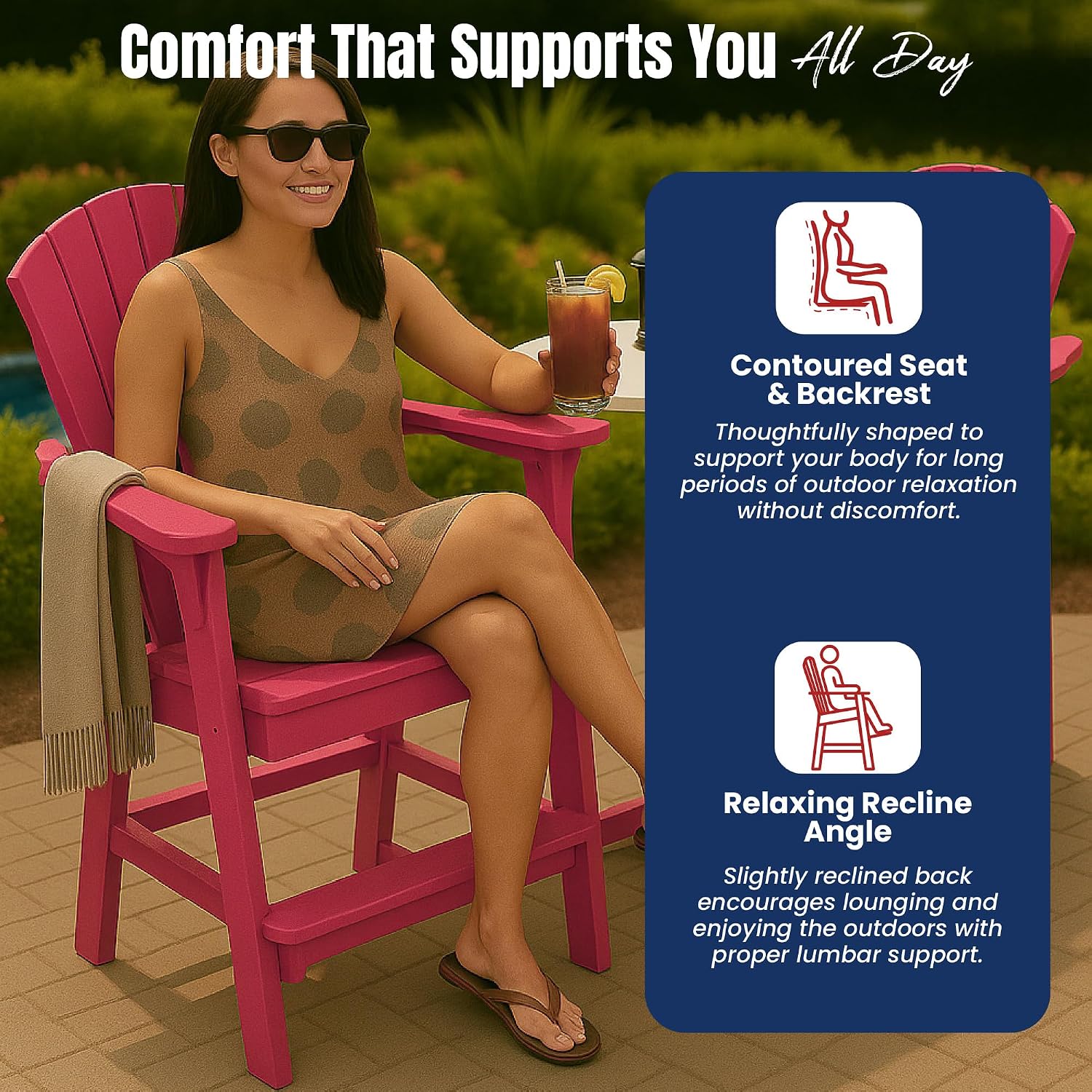 Phat Tommy Tall Adirondack Chair - HDPE Outdoor Furniture - Poly Adirondack Bar Stool - Heavy, Stress Free Furniture for Balcony, Deck, Patio, Front Porch, Cranberry Red