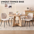 47" Round Dining Room Table Set for 4, [Fanned Base] [1.38" Thick Top] Wood Kitchen Table with 4 Boucle Dining Chairs