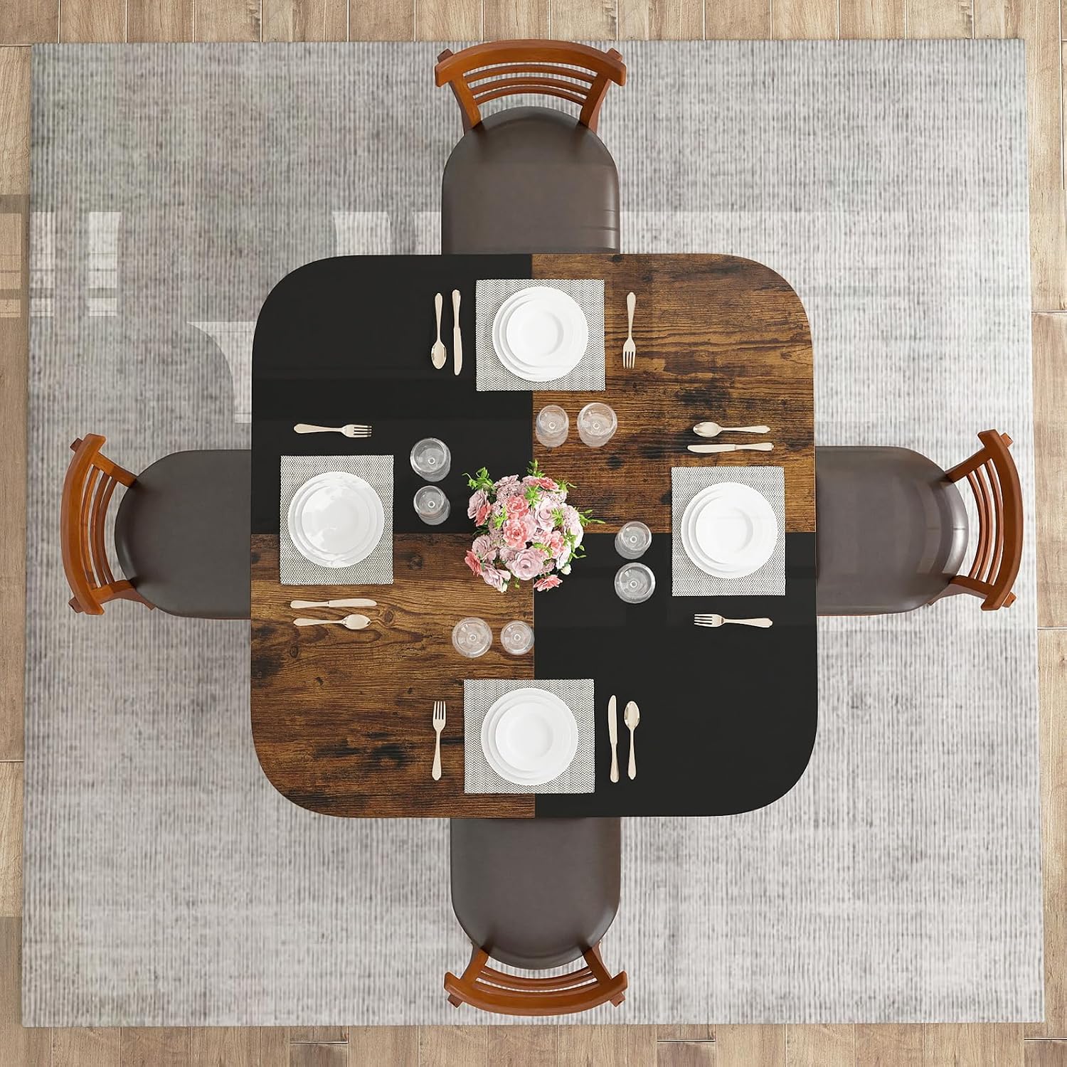 Giantex 47.5-inches Dining Table for 4, Square Kitchen Table with 2-Layer Storage Rack, Mix-Colored Tabletop, Adjustable Foot Pads, Wooden Dinner Tables for Dinette, Living Room, Restaurant